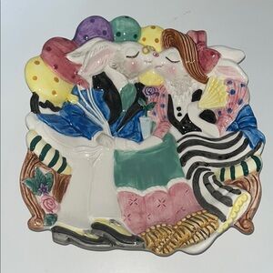 Fitz And Floyd Easter Plate Bunnies Kissing Balloons Pastels 1995‎
